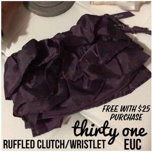 FREE WITH $25 PURCHASE Thirty one brand Ruffled Clutch/Wristlet-Eggplant Purple